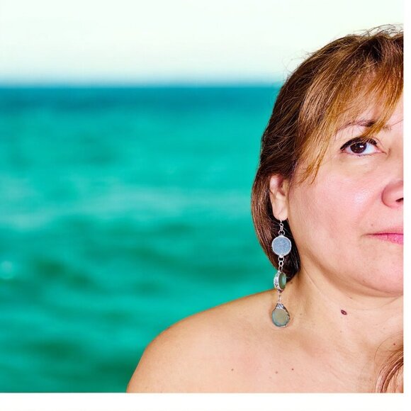 Triple Drop Sea Glass Artisan Earrings Caged in Silver- Blend Boho Metalwork - Picture 2 of 11